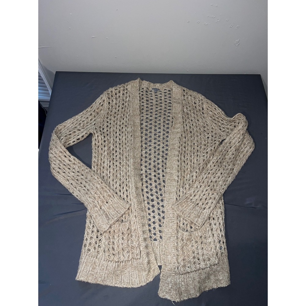 Charlotte Russe Womens Large Beige Open Knit Longline Cardigan Sweater Pockets‎